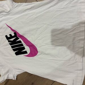 Nike White Tee with Pink Swoosh